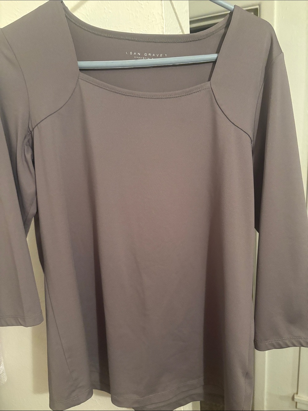 Susan Graver Long Sleeve Square Neck Top — Taupe